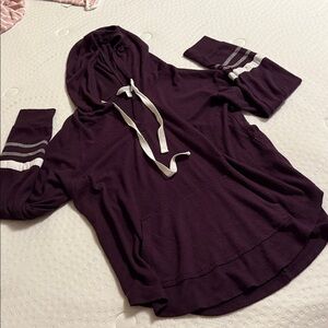 Market & Spruce Deep Plum Hoodie with White Drawstrings
